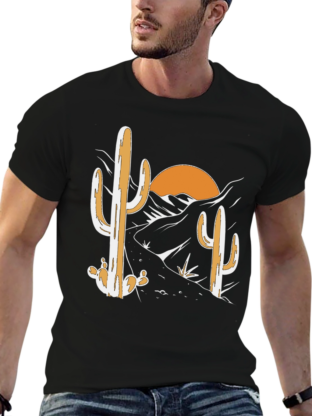 Desert Cactus Graphic Tee - Black Cotton T-Shirt