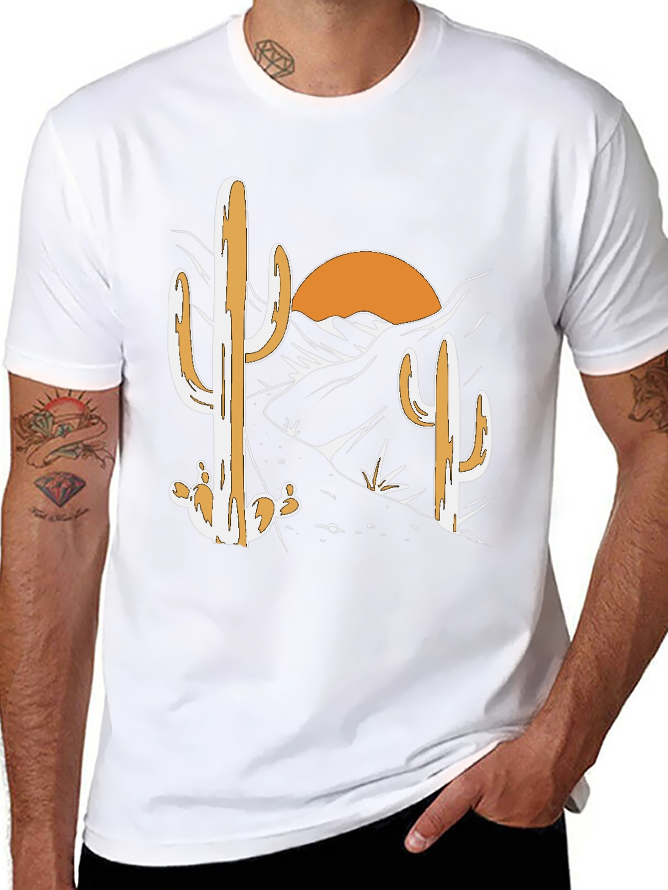 Desert Cactus Graphic Tee - Black Cotton T-Shirt