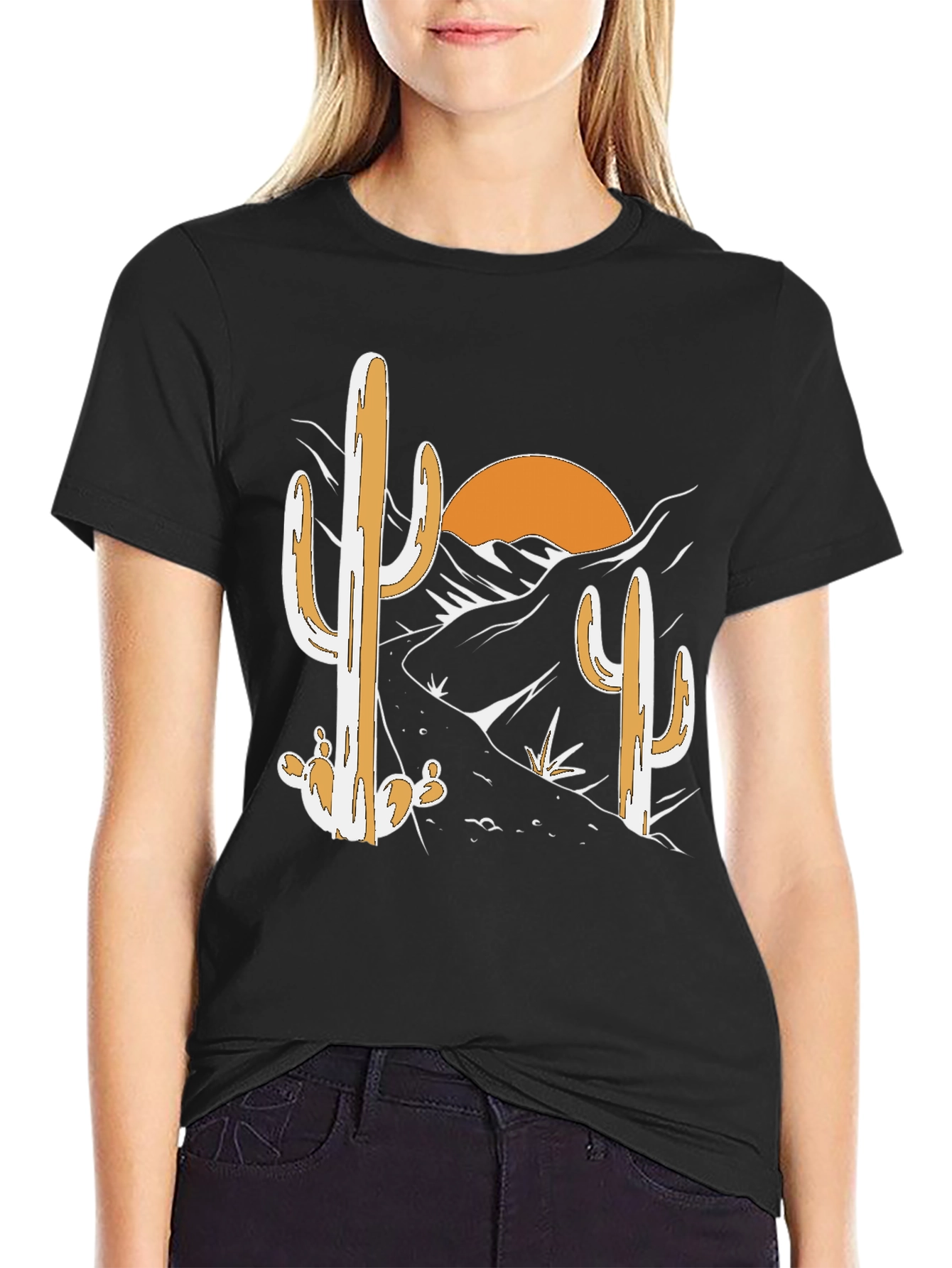 Desert Cactus Graphic Tee - Black Cotton T-Shirt