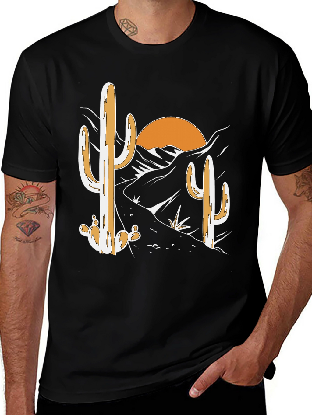 Desert Cactus Graphic Tee - Black Cotton T-Shirt