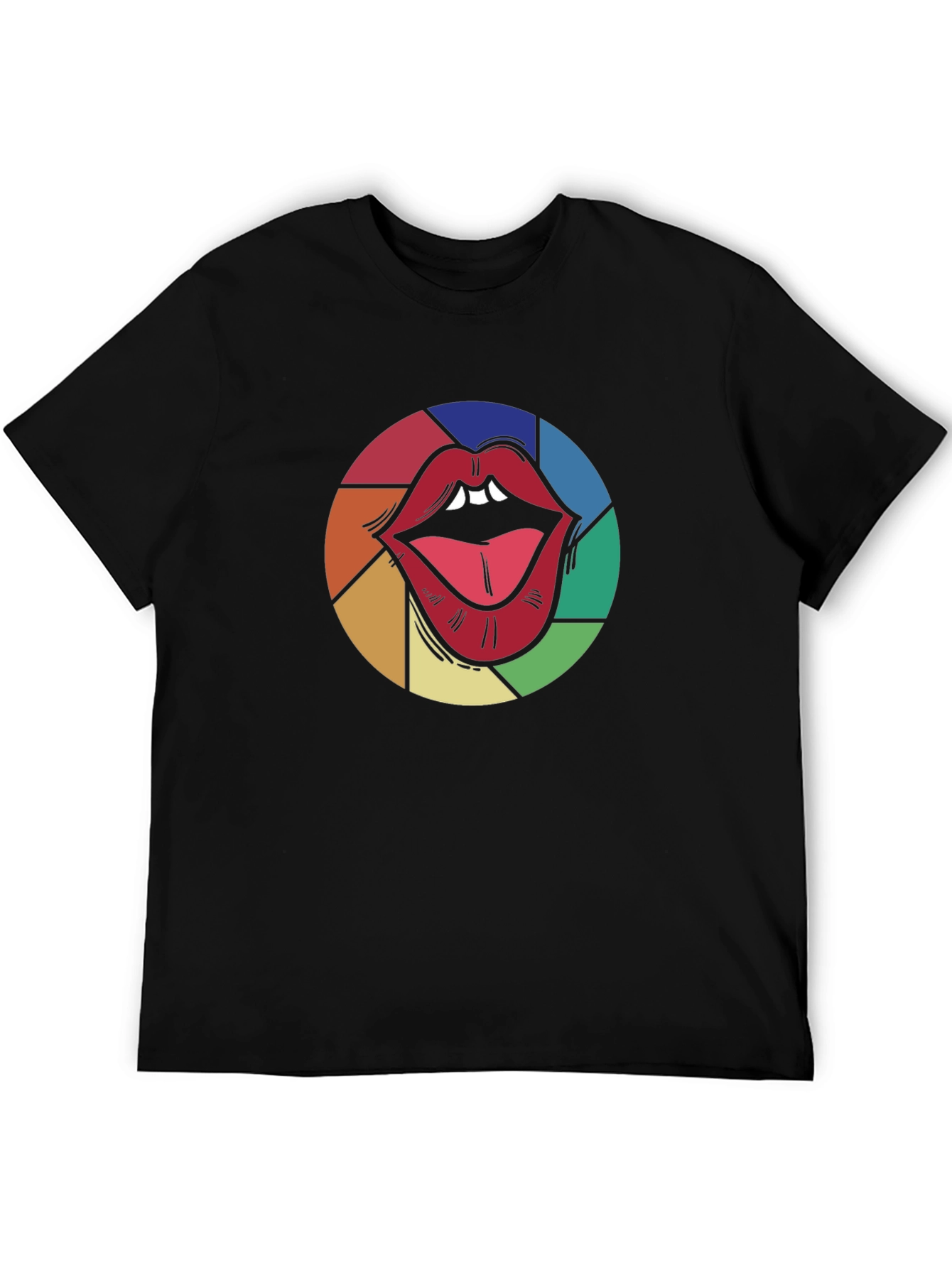 Colorful Lips Graphic Black T-Shirt