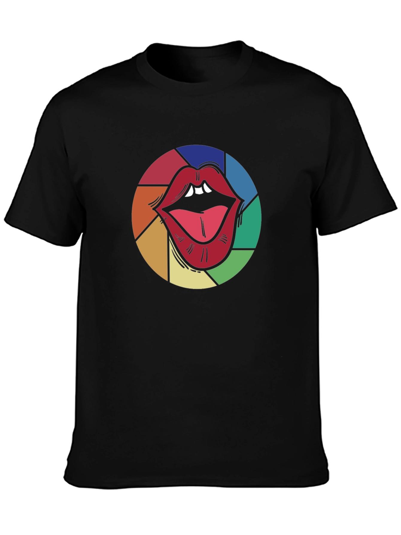 Colorful Lips Graphic Black T-Shirt