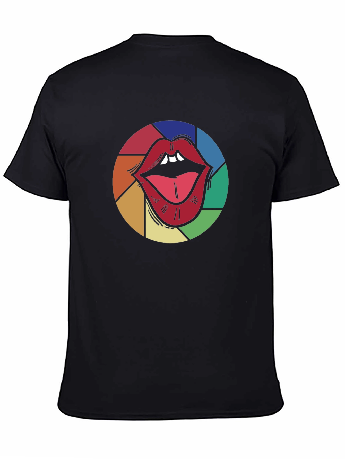 Colorful Lips Graphic Black T-Shirt