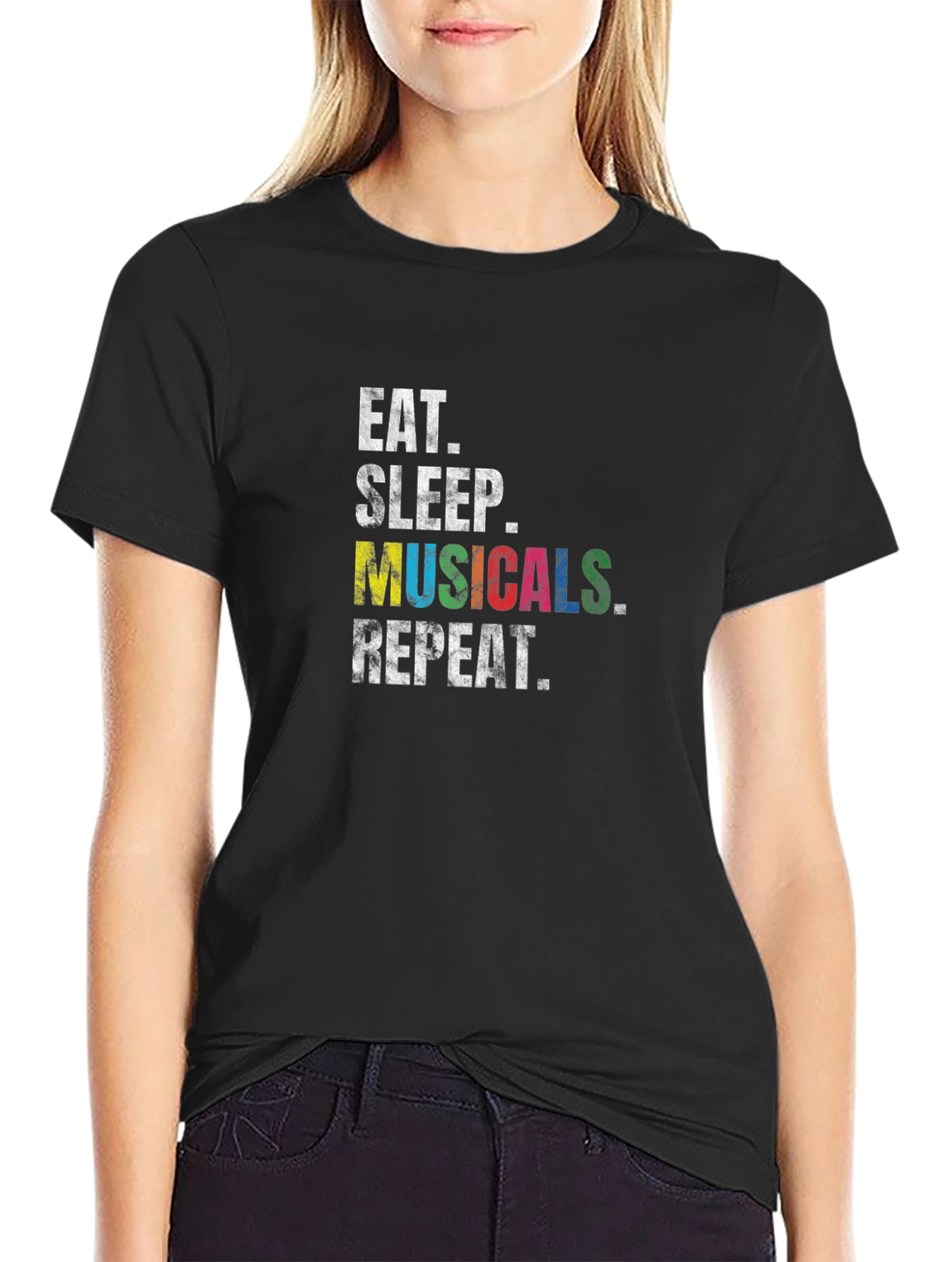 Eat Sleep Musicals Repeat Black T-Shirt