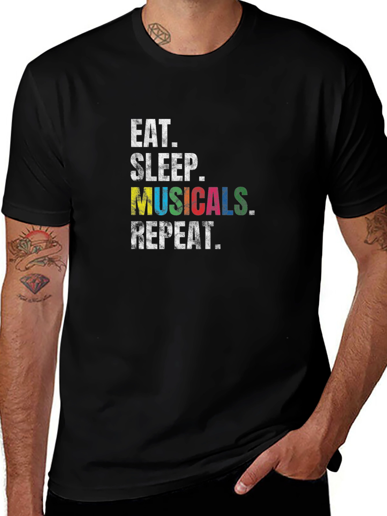 Eat Sleep Musicals Repeat Black T-Shirt