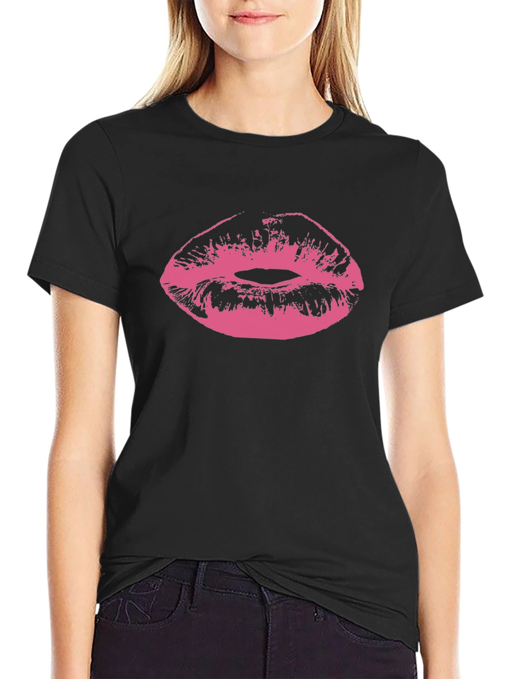 Kiss Print Black Tee - Graphic Lips T-Shirt