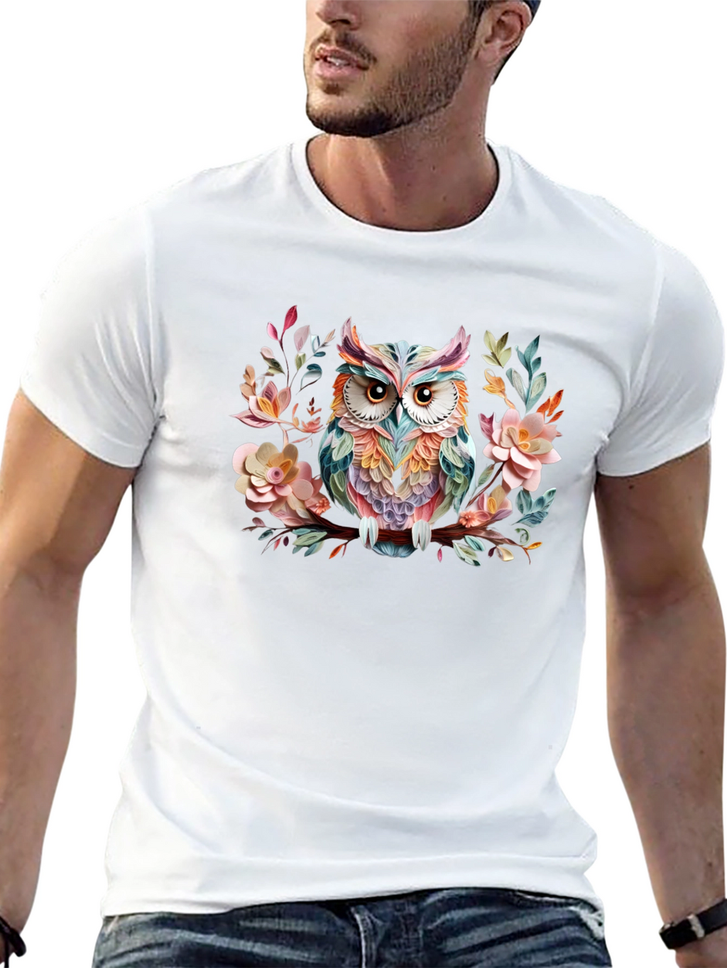 Floral Owl Graphic Black T-Shirt