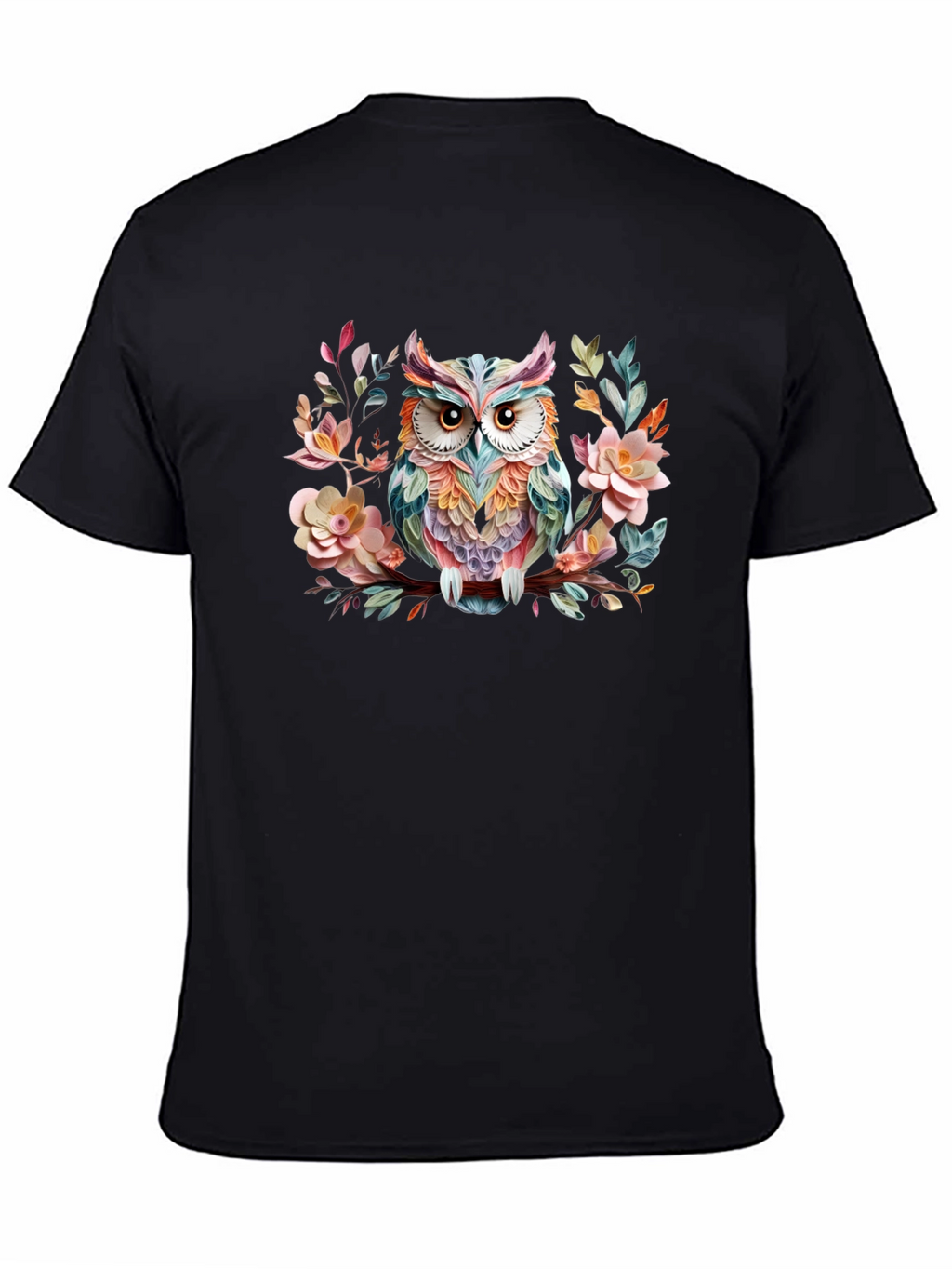 Floral Owl Graphic Black T-Shirt