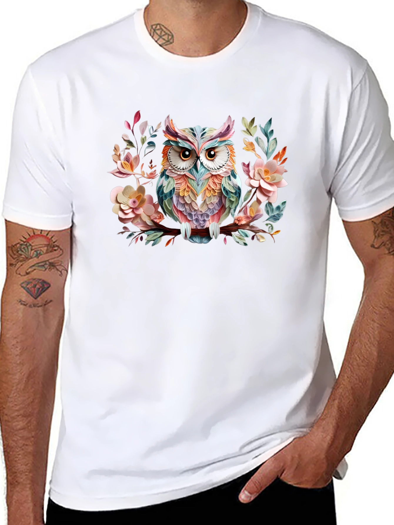 Floral Owl Graphic Black T-Shirt