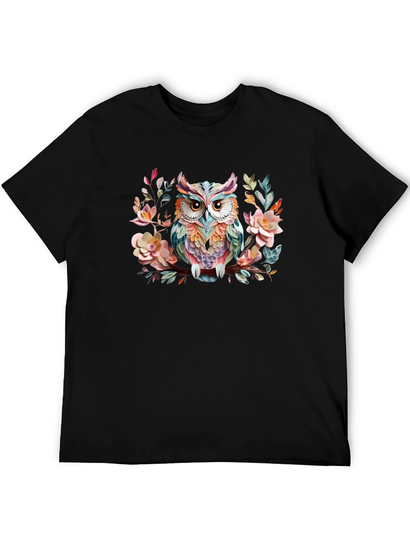 Floral Owl Graphic Black T-Shirt