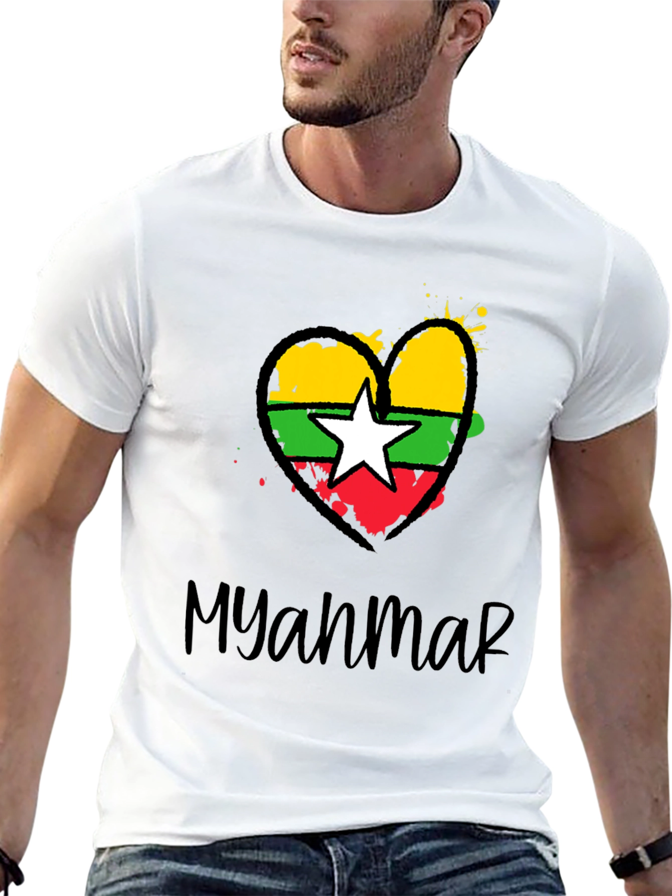 Myanmar Flag Heart T-Shirt - Stylish Graphic Tee