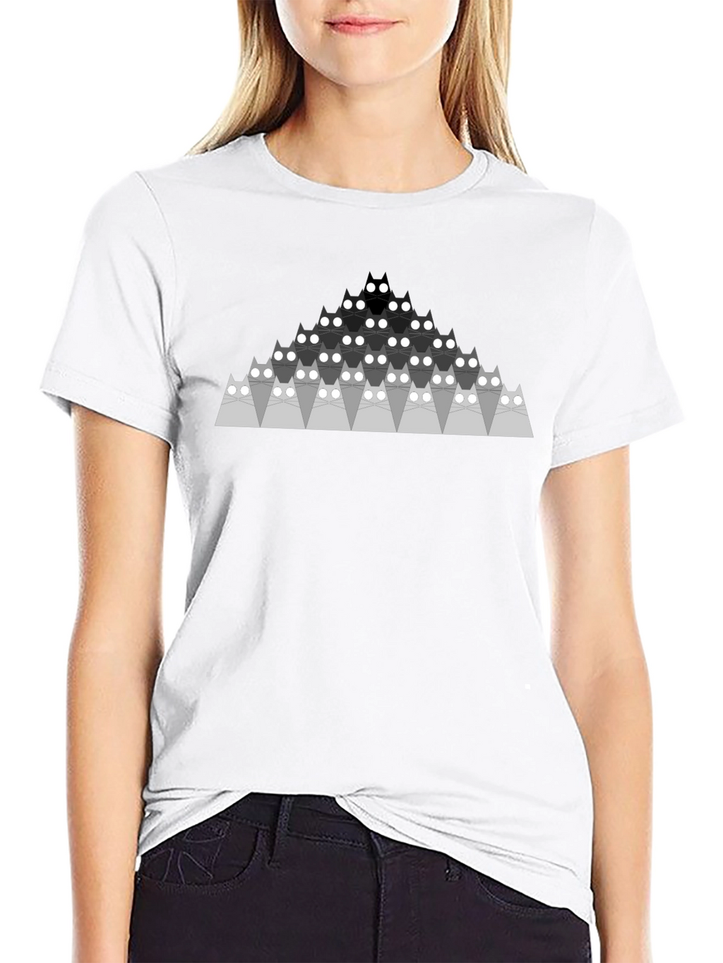 Geometric Cat Pyramid Black T-Shirt