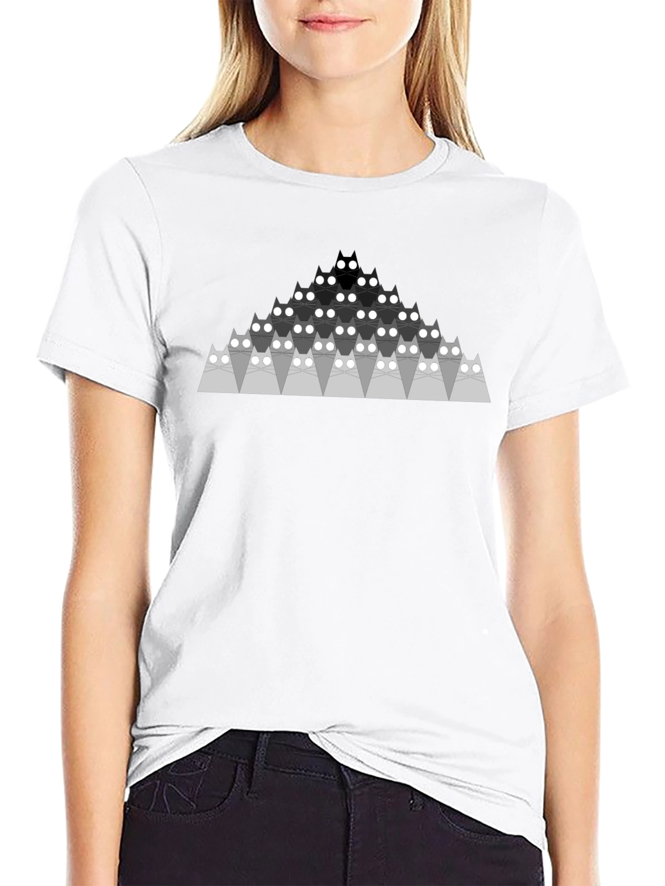 Geometric Cat Pyramid Black T-Shirt