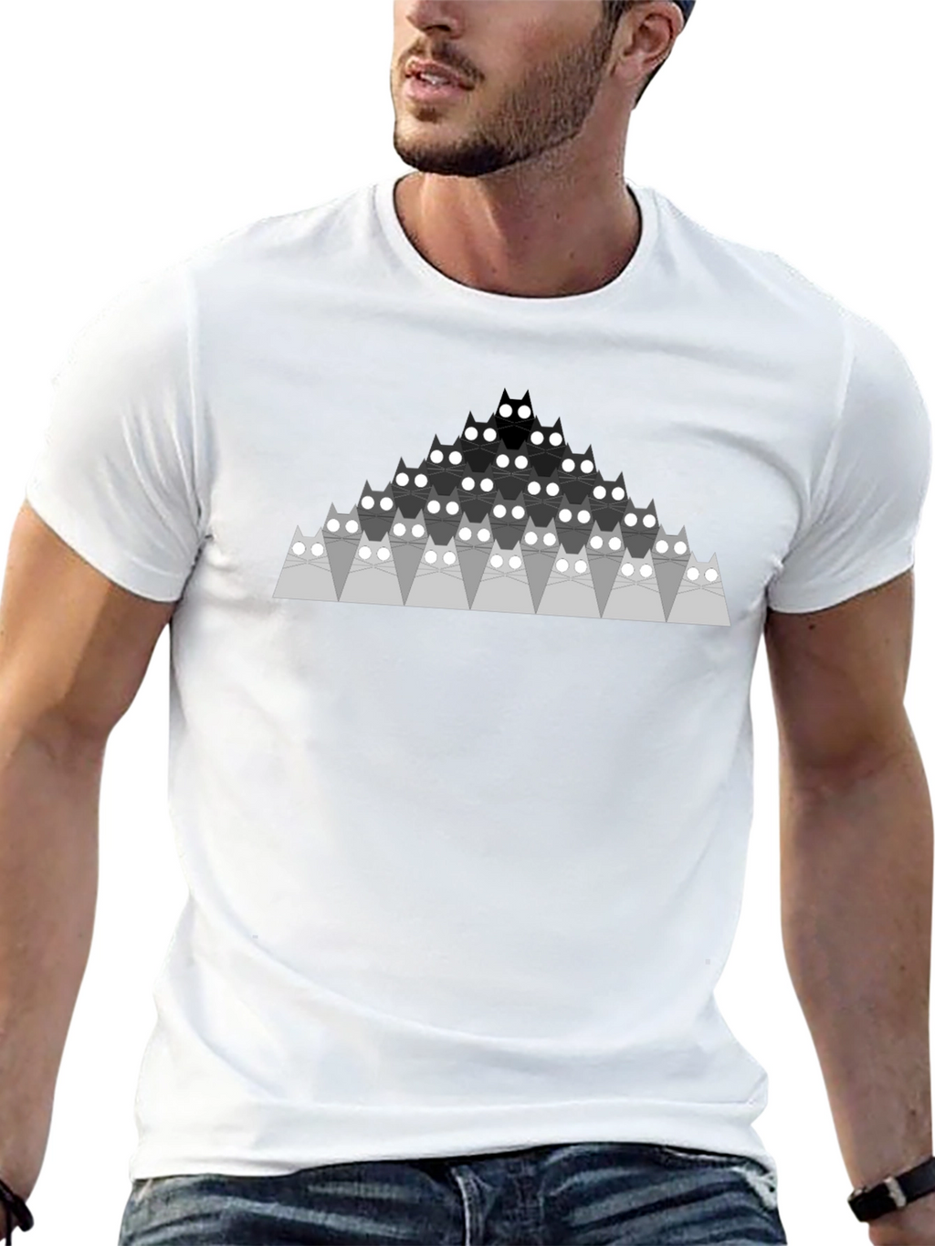 Geometric Cat Pyramid Black T-Shirt