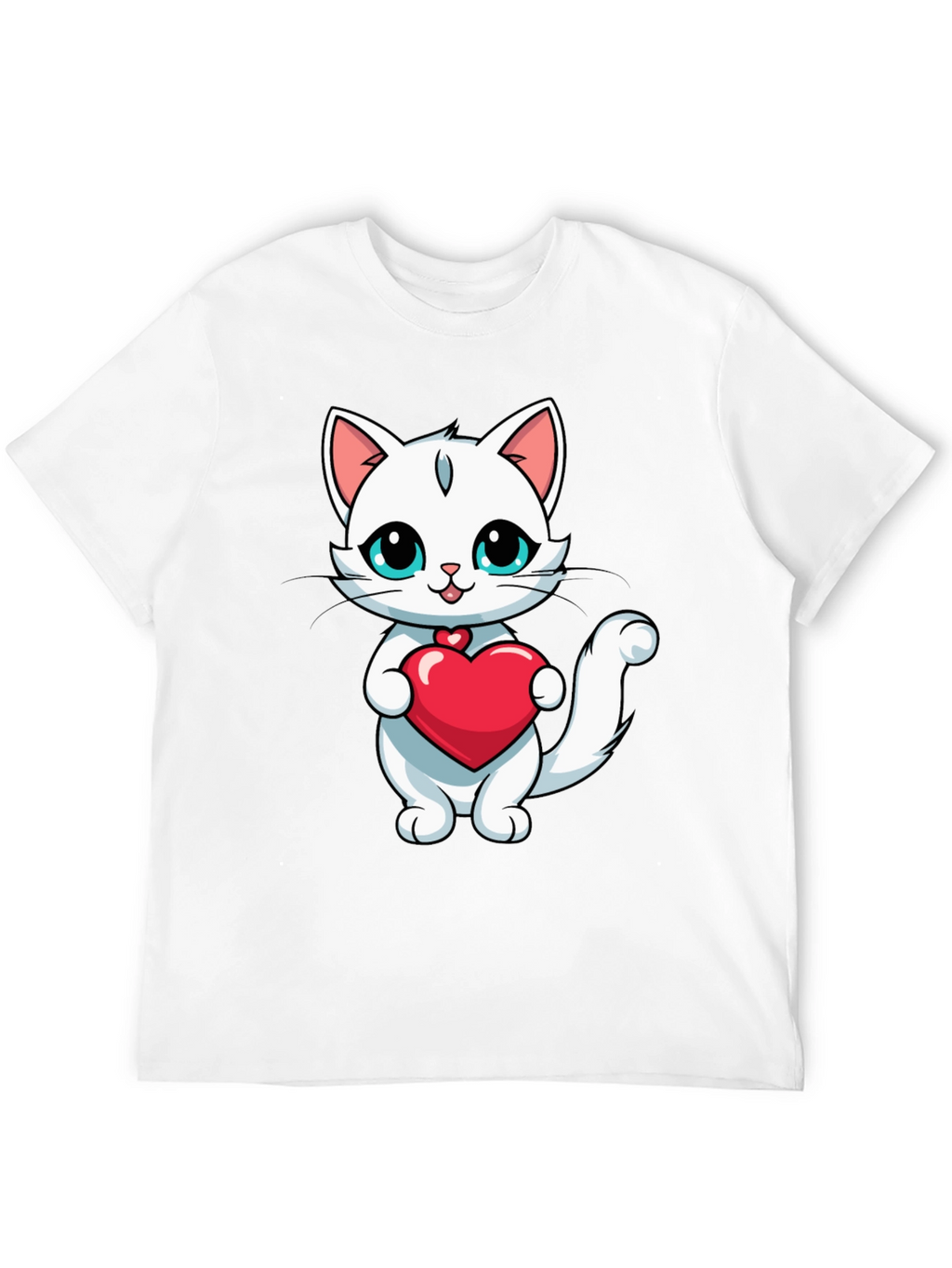 Cute Cat Heart T-Shirt - Black