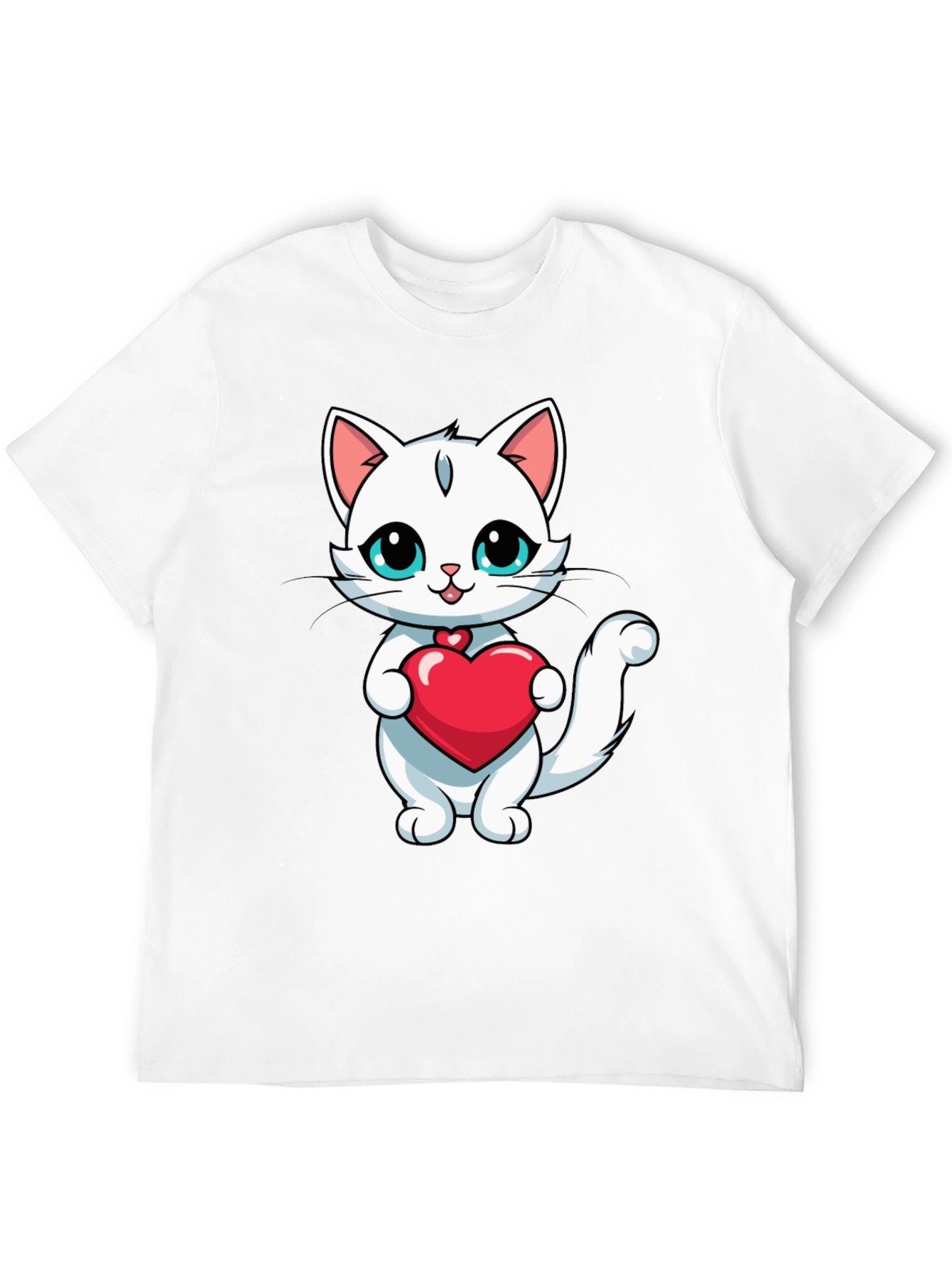 Cute Cat Heart T-Shirt - Black