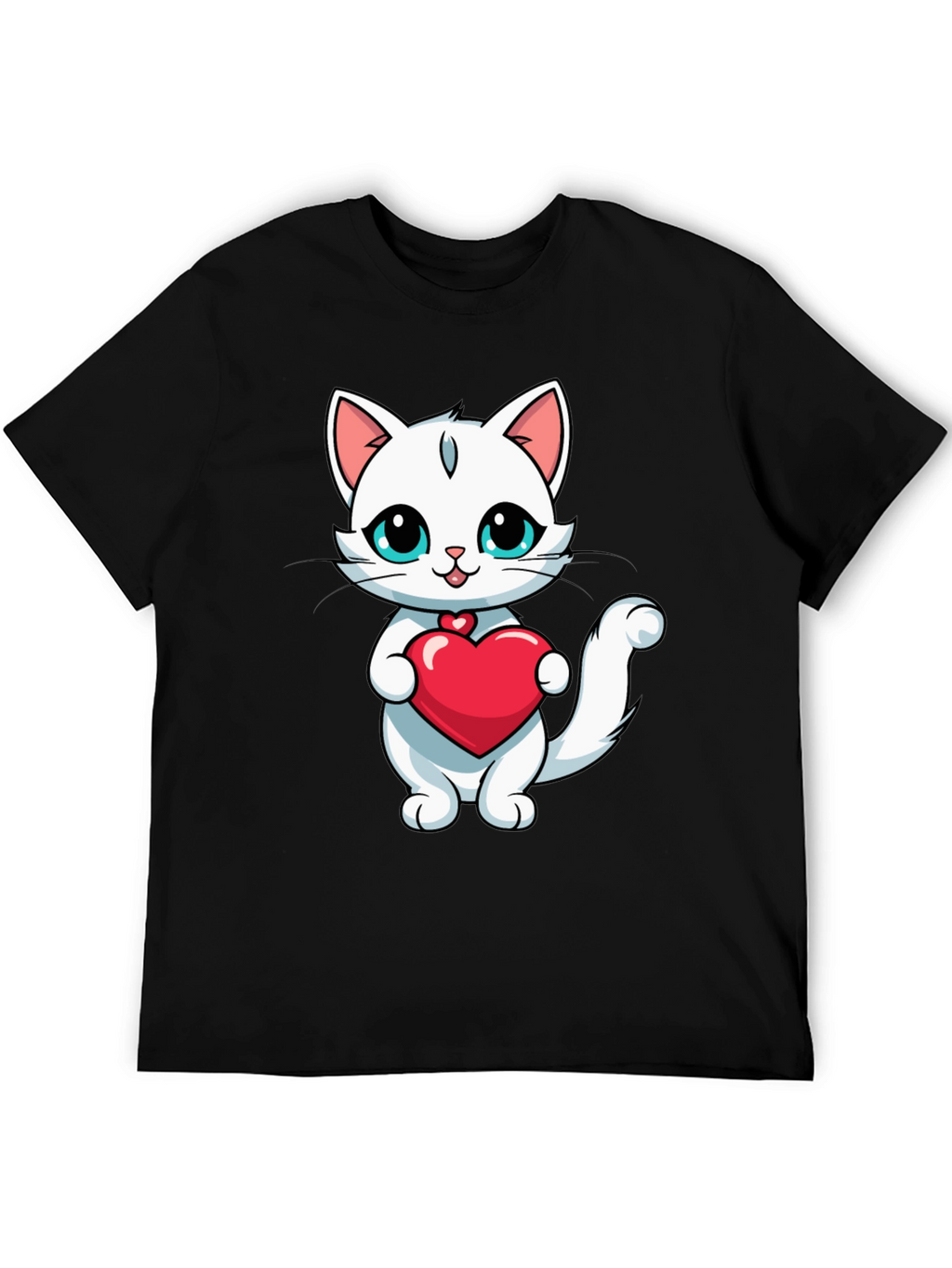 Cute Cat Heart T-Shirt - Black