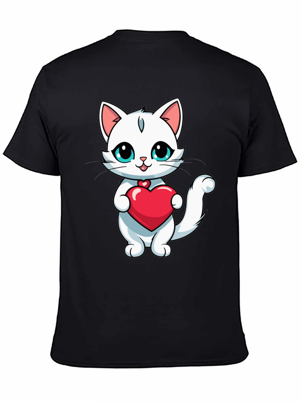 Cute Cat Heart T-Shirt - Black