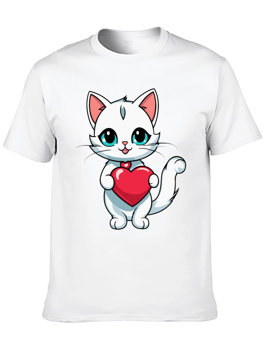 Cute Cat Heart T-Shirt - Black