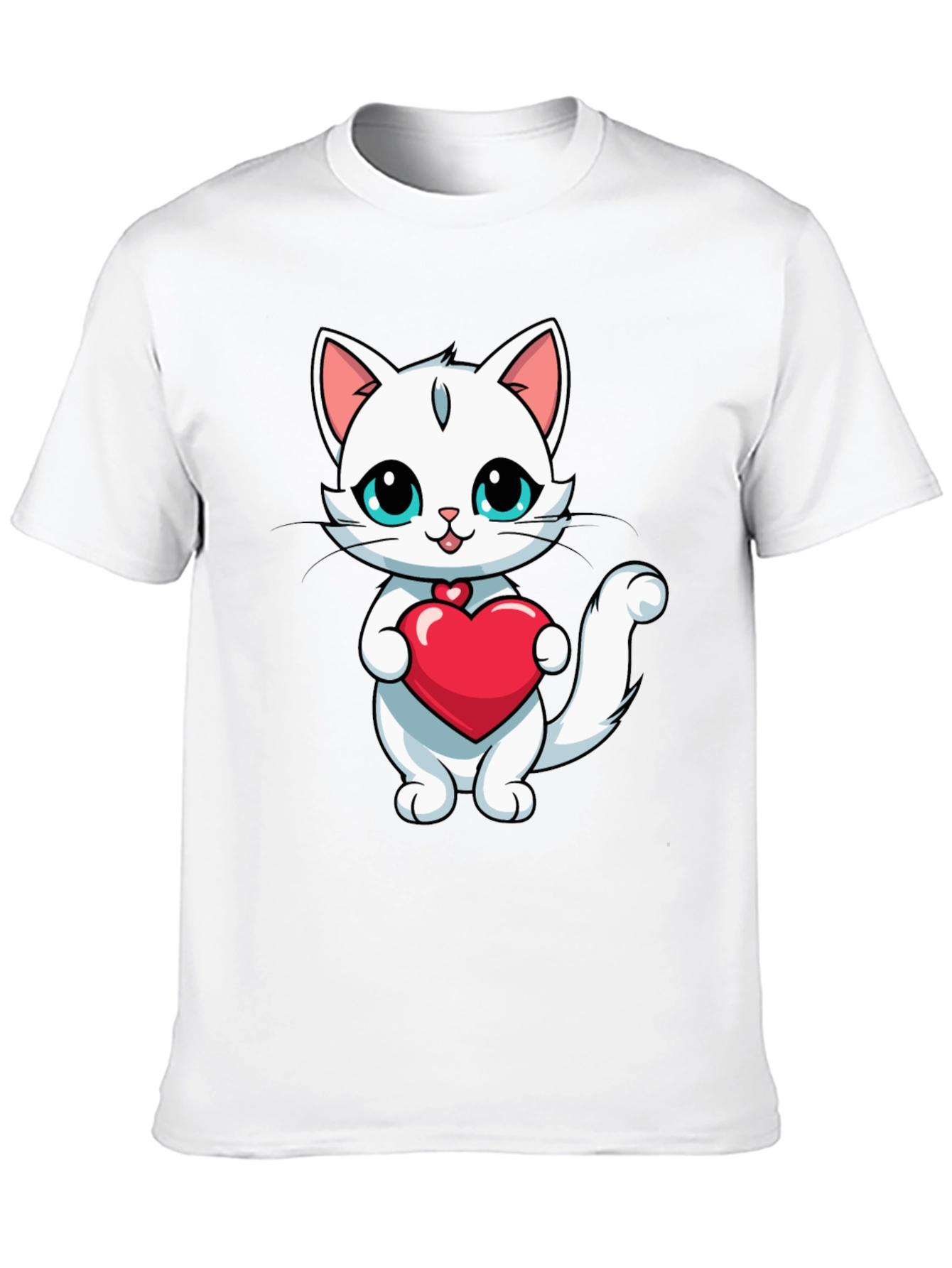 Cute Cat Heart T-Shirt - Black