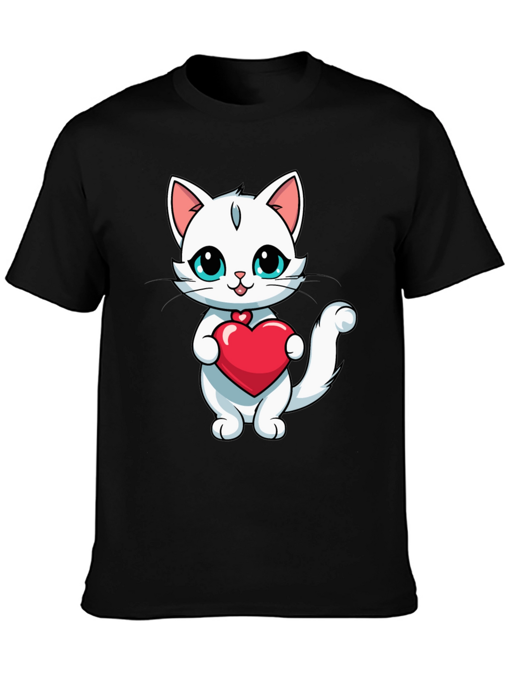 Cute Cat Heart T-Shirt - Black