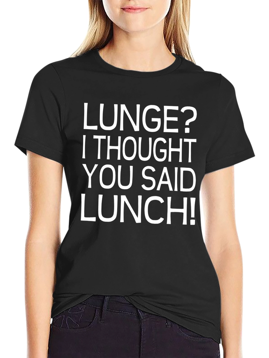 Funny Workout T-Shirt - Lunge? Lunch! Black Tee