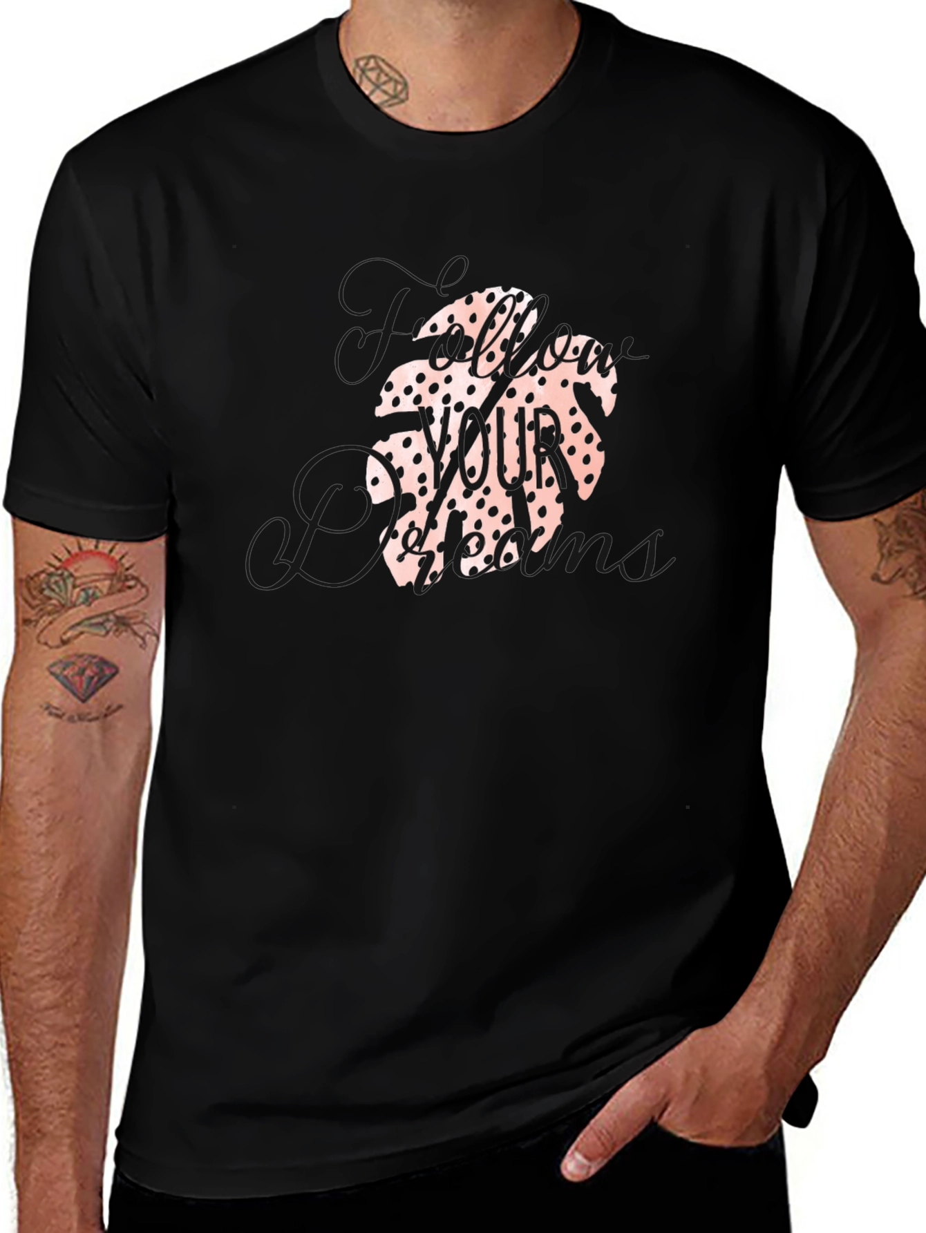 Tropical Leaf Graphic T-Shirt - Stylish Black Tee