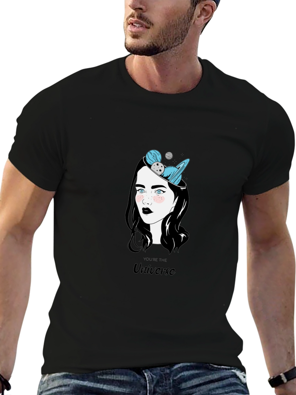 Universe Graphic Print Black T-Shirt