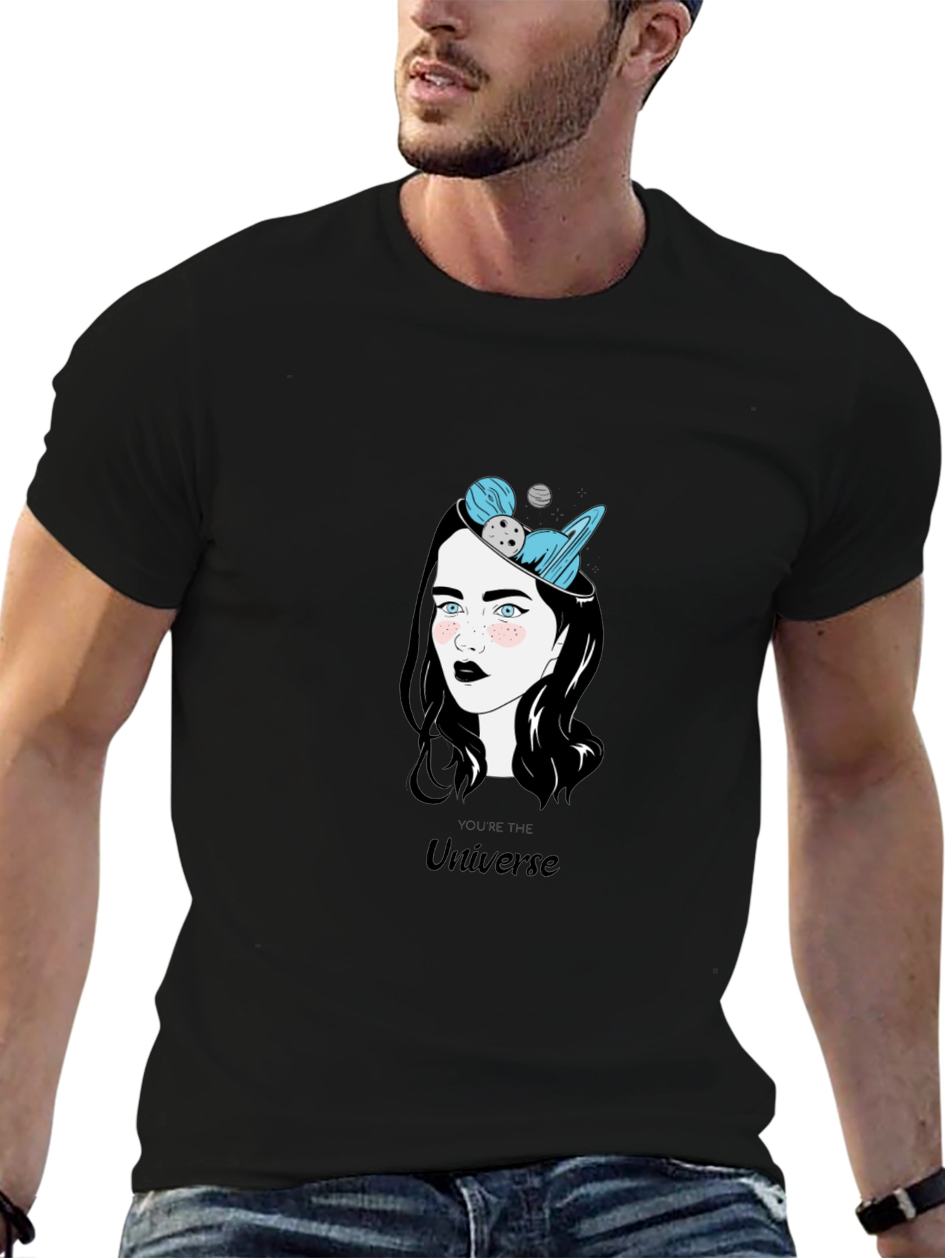 Universe Graphic Print Black T-Shirt
