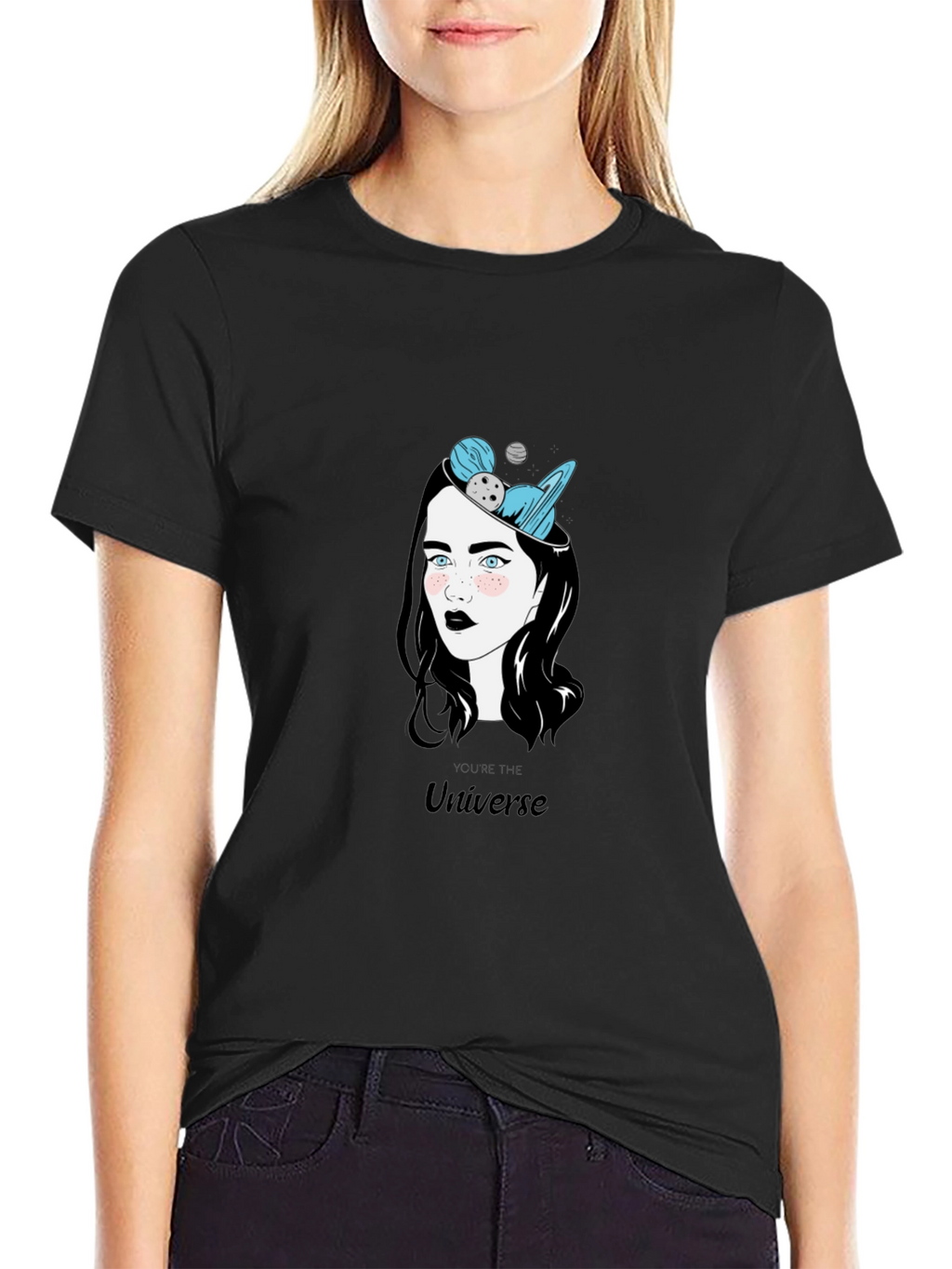 Universe Graphic Print Black T-Shirt