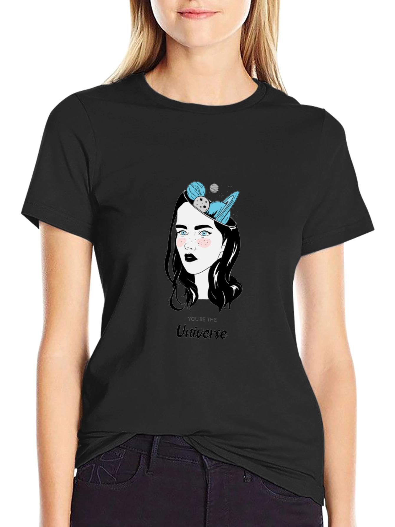 Universe Graphic Print Black T-Shirt