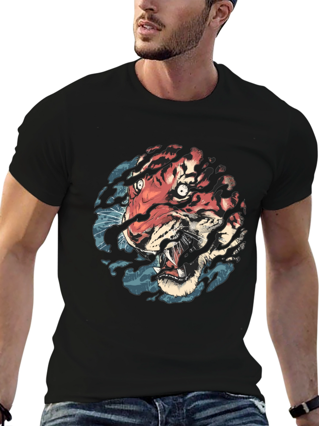 Tiger Graphic Print Crew Neck T-Shirt
