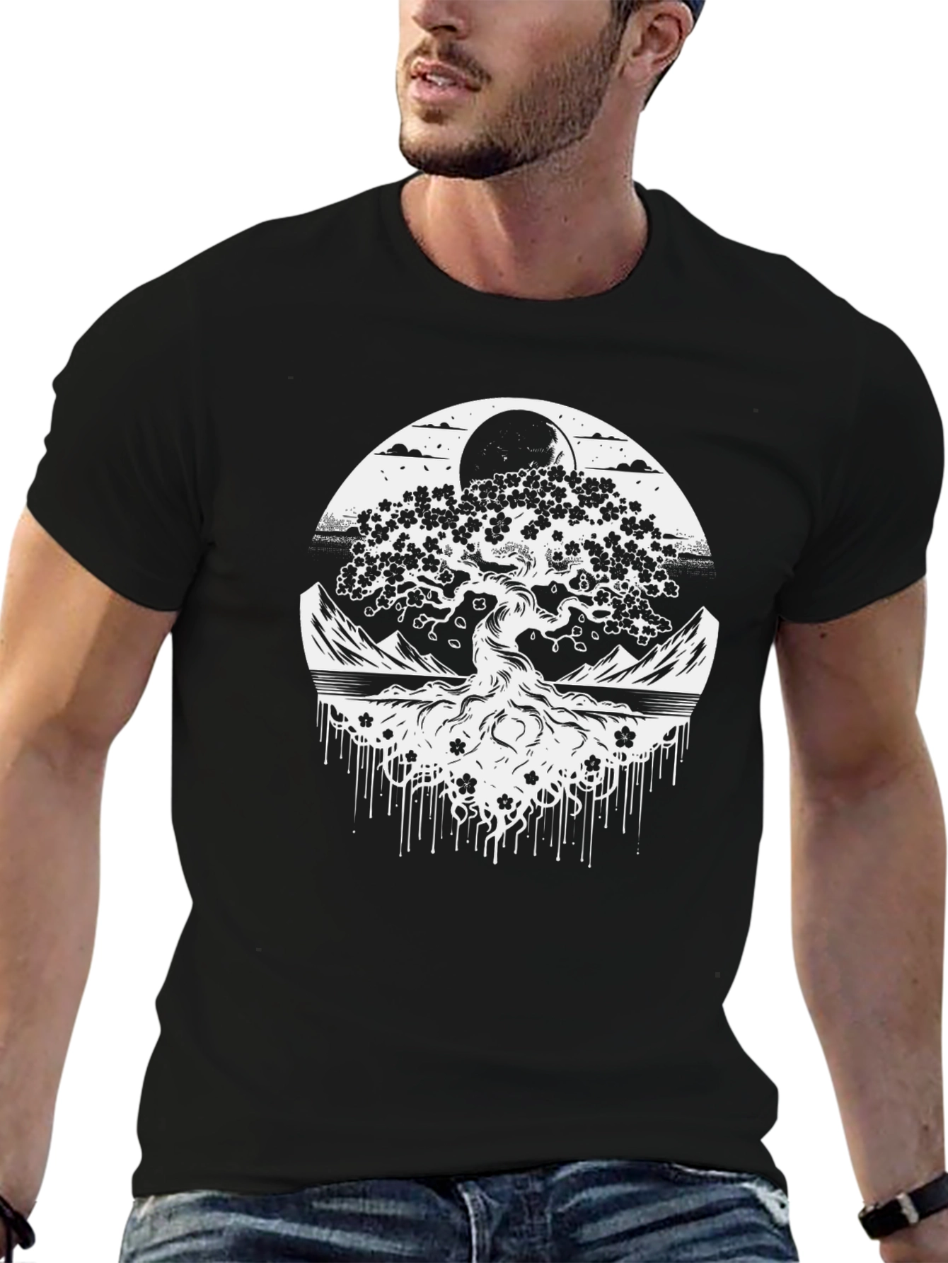 Nature Tree Graphic T-Shirt - Mens Black Tee