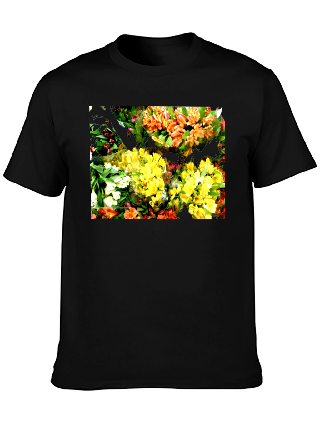 Floral Graphic Black T-Shirt - Vibrant Bouquet Design