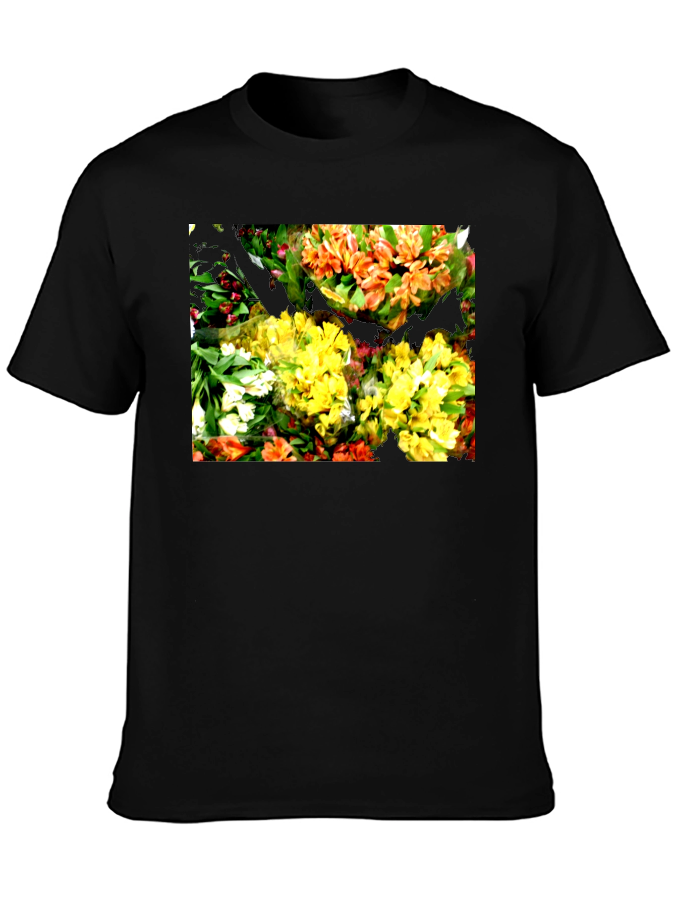 Floral Graphic Black T-Shirt - Vibrant Bouquet Design