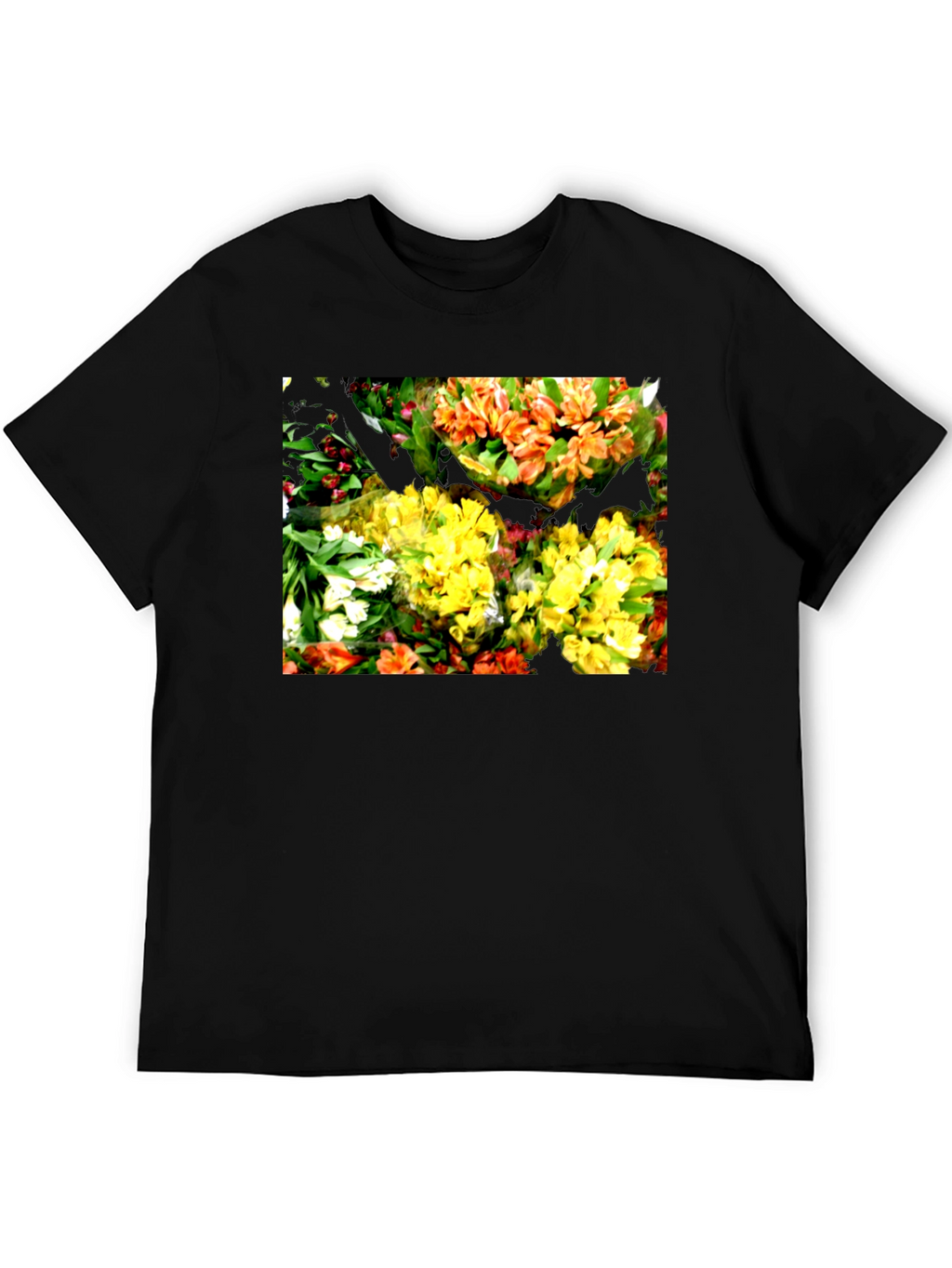 Floral Graphic Black T-Shirt - Vibrant Bouquet Design