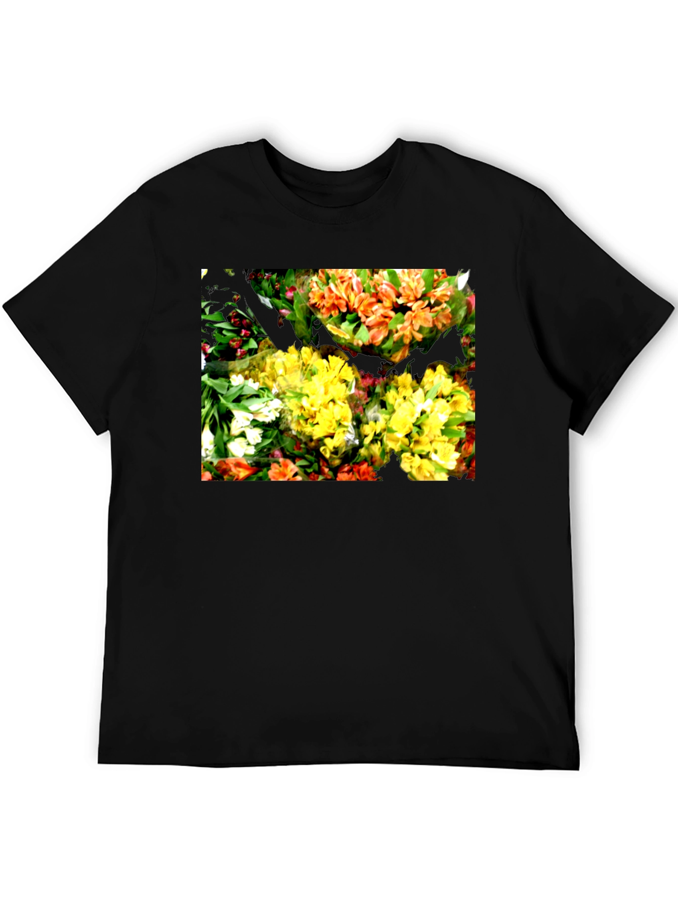 Floral Graphic Black T-Shirt - Vibrant Bouquet Design