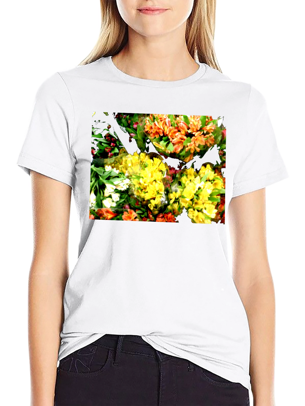Floral Graphic Black T-Shirt - Vibrant Bouquet Design
