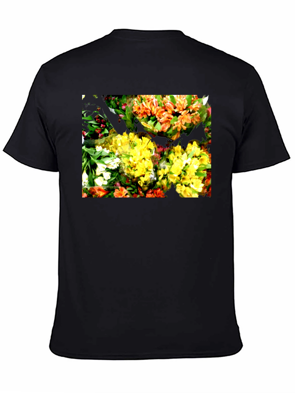 Floral Graphic Black T-Shirt - Vibrant Bouquet Design