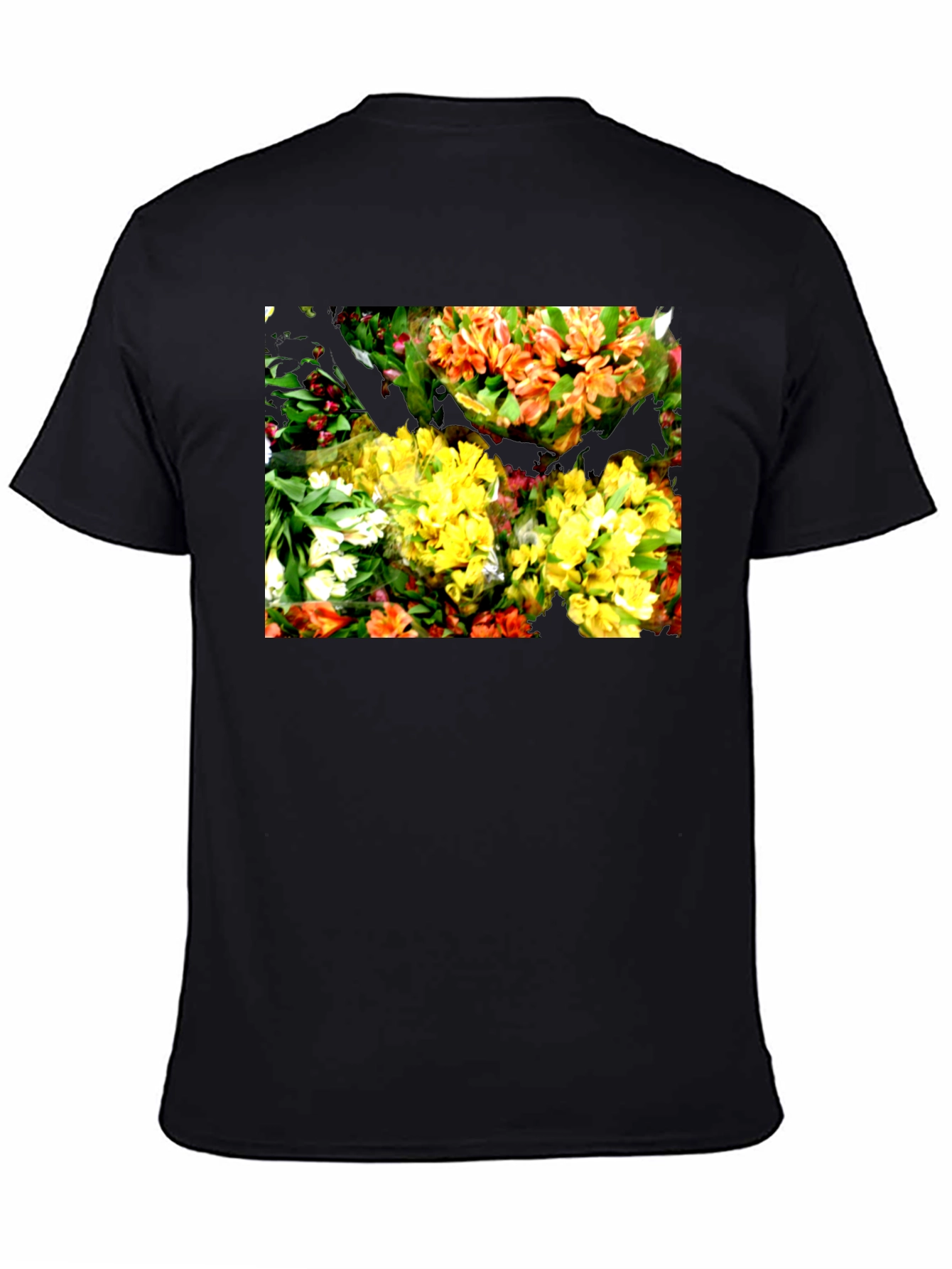 Floral Graphic Black T-Shirt - Vibrant Bouquet Design