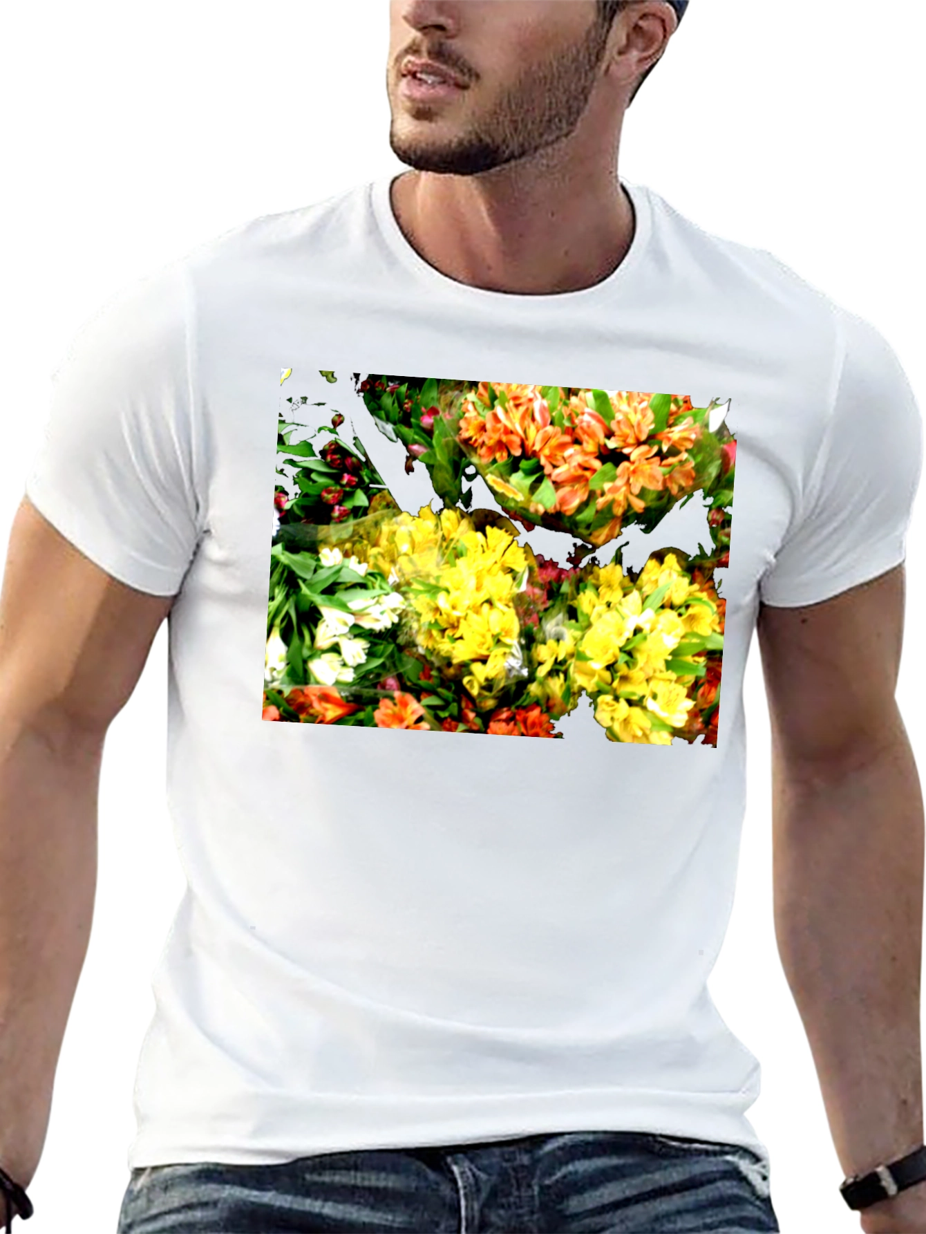Floral Graphic Black T-Shirt - Vibrant Bouquet Design