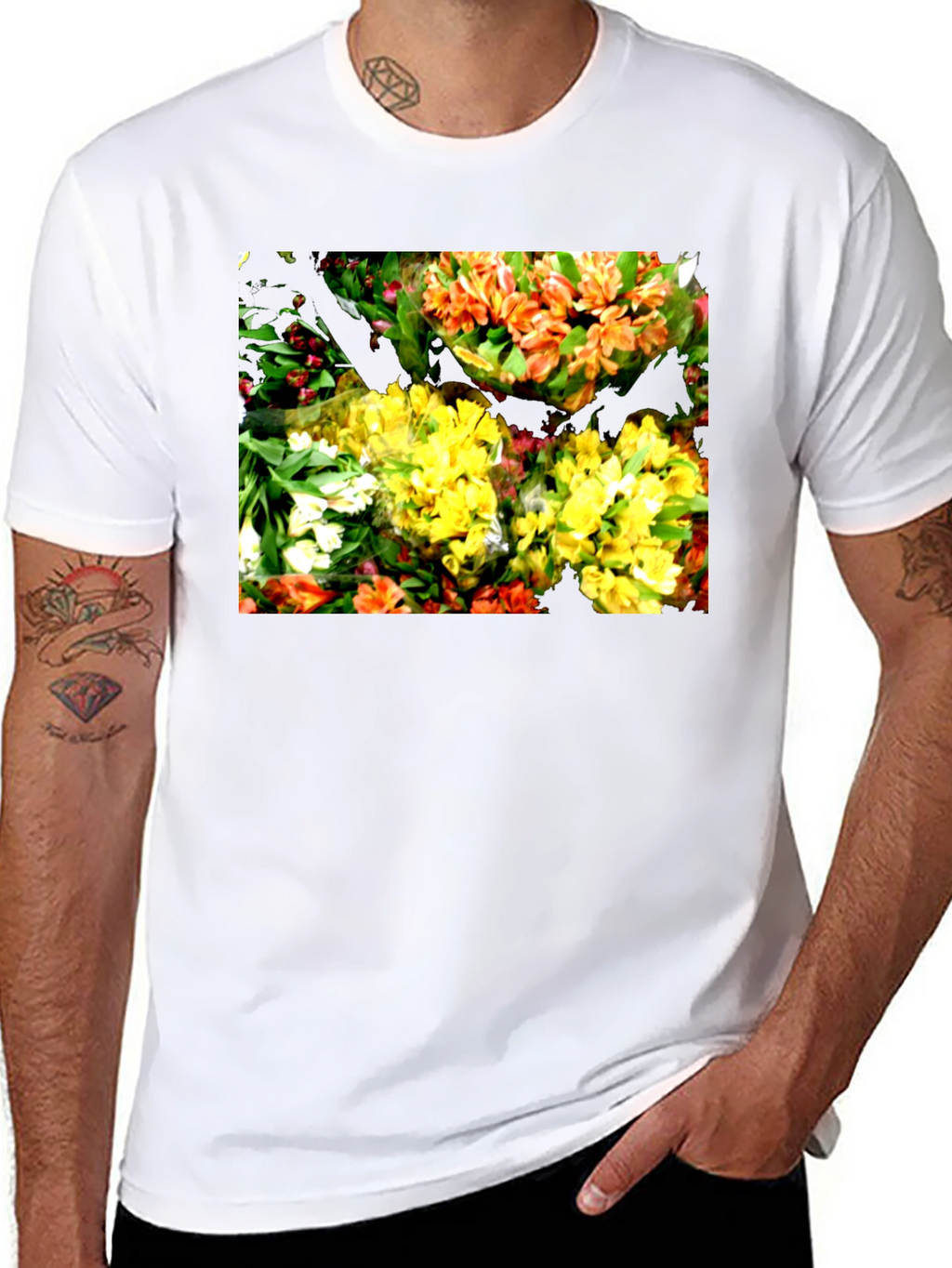 Floral Graphic Black T-Shirt - Vibrant Bouquet Design