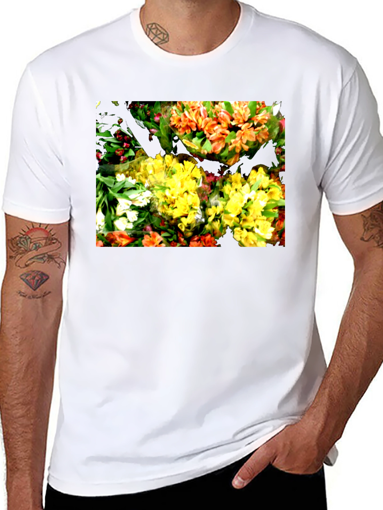 Floral Graphic Black T-Shirt - Vibrant Bouquet Design