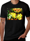 Floral Graphic Black T-Shirt - Vibrant Bouquet Design