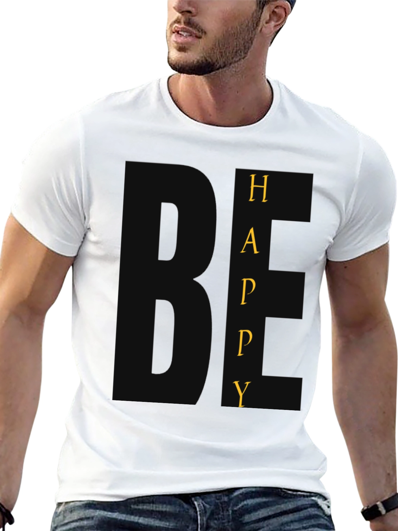 Be Happy Graphic Tee - Black Crew Neck