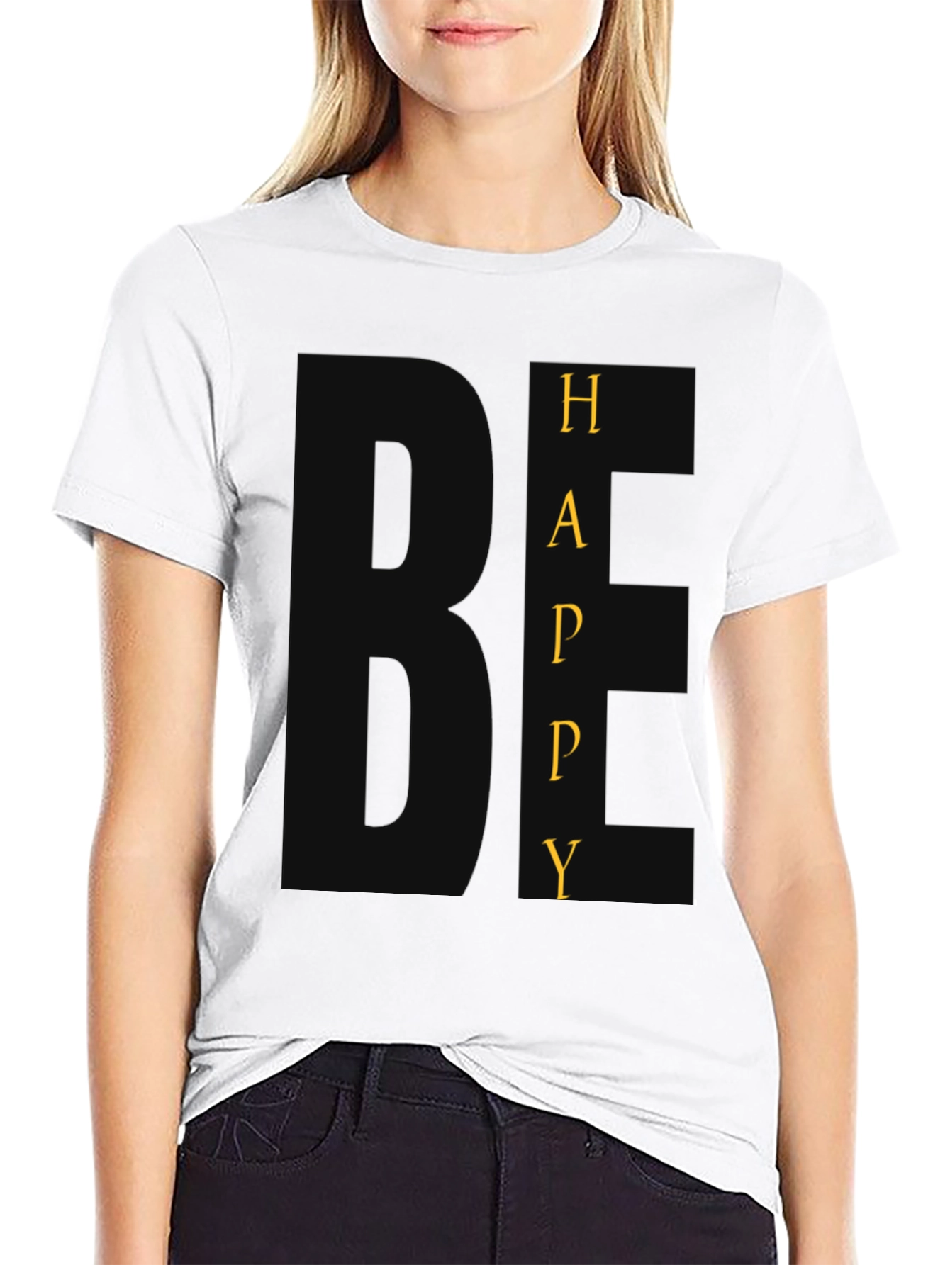 Be Happy Graphic Tee - Black Crew Neck