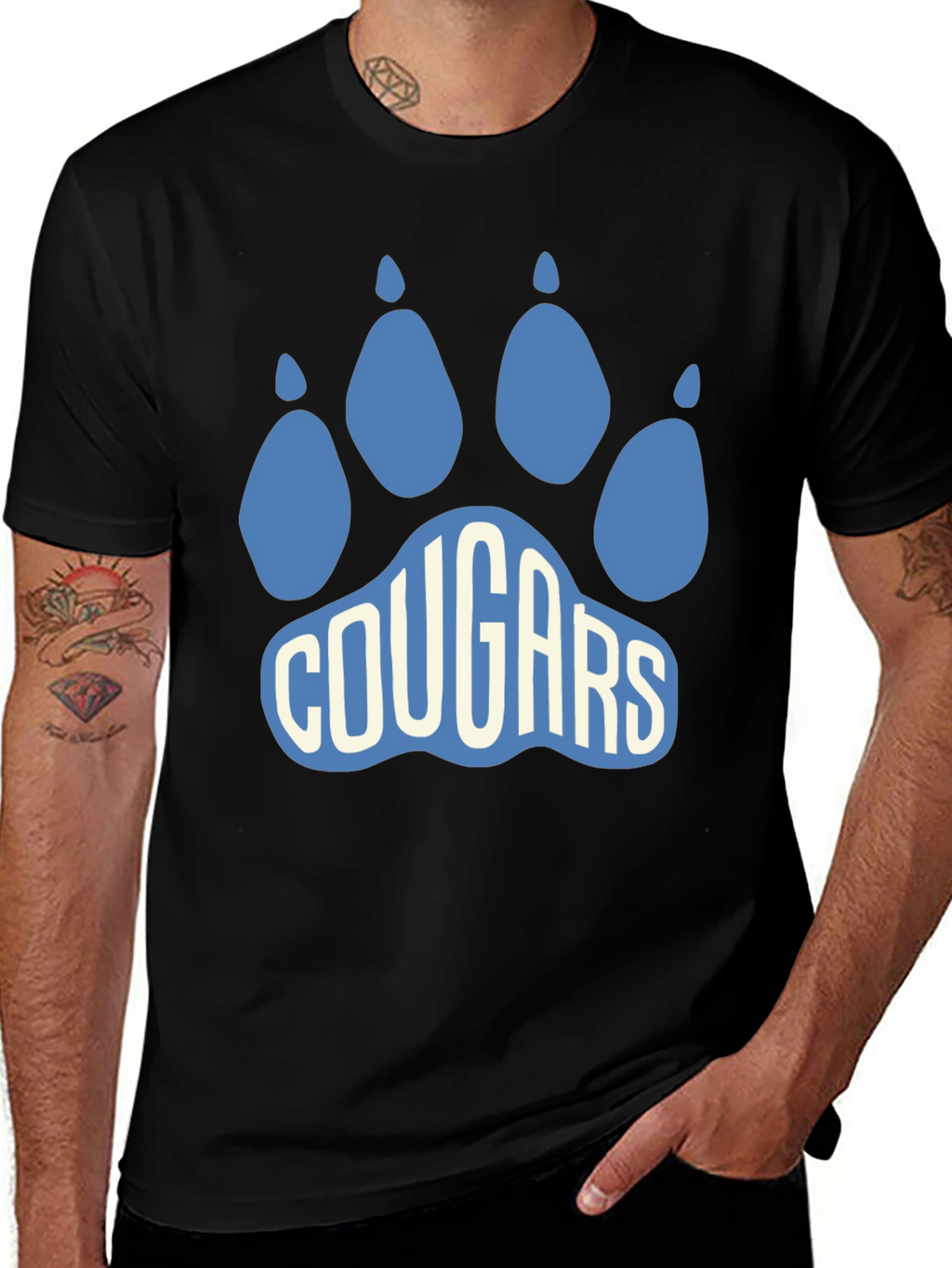 Cougars Paw Print Graphic T-Shirt - Black