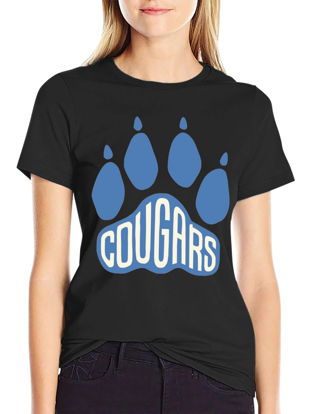 Cougars Paw Print Graphic T-Shirt - Black