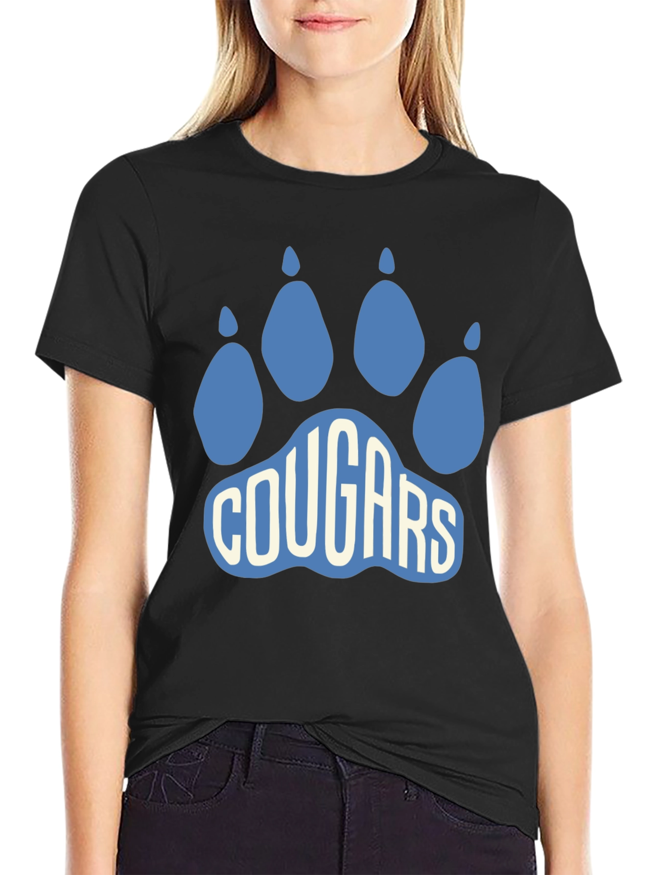 Cougars Paw Print Graphic T-Shirt - Black