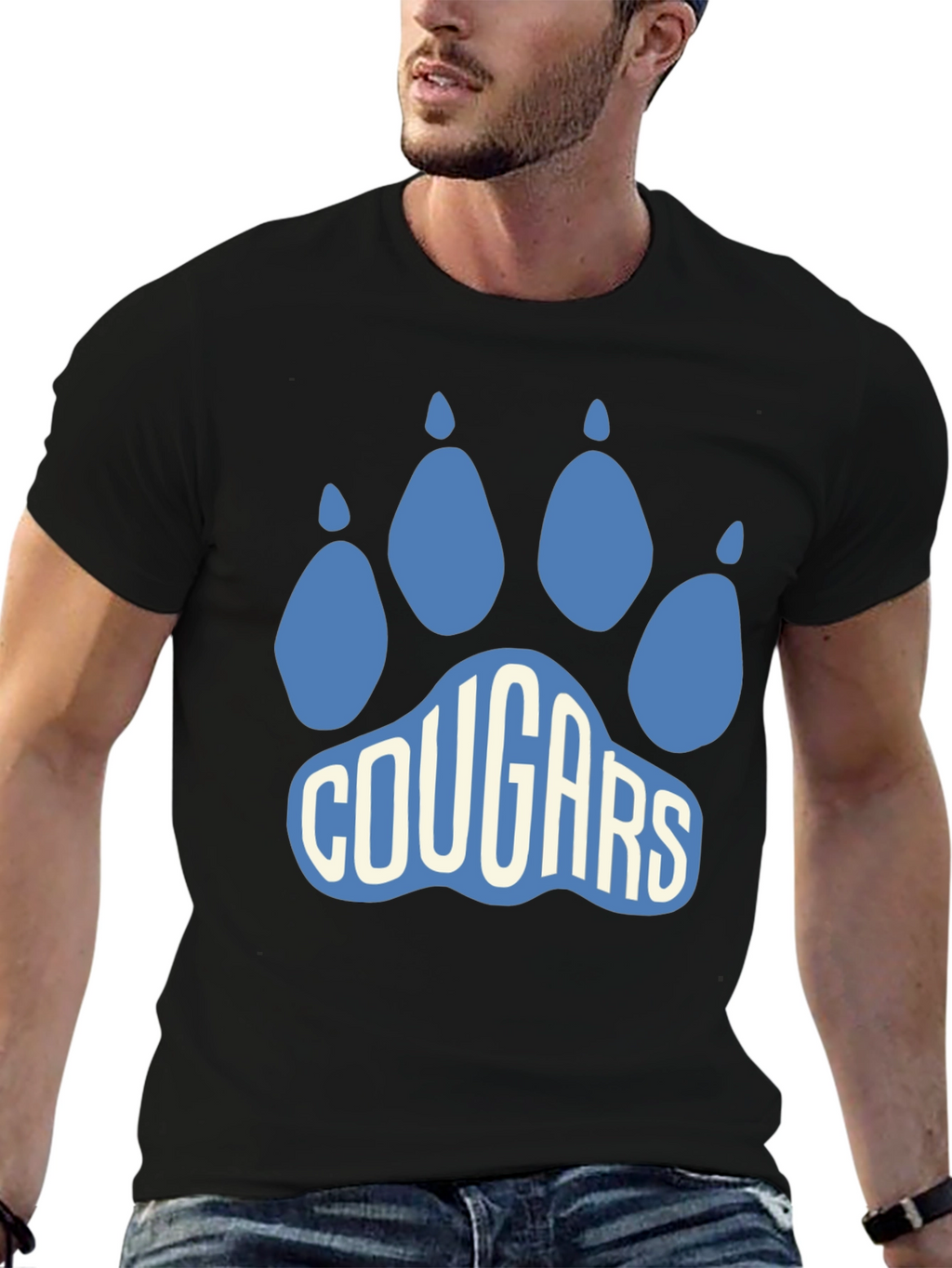 Cougars Paw Print Graphic T-Shirt - Black